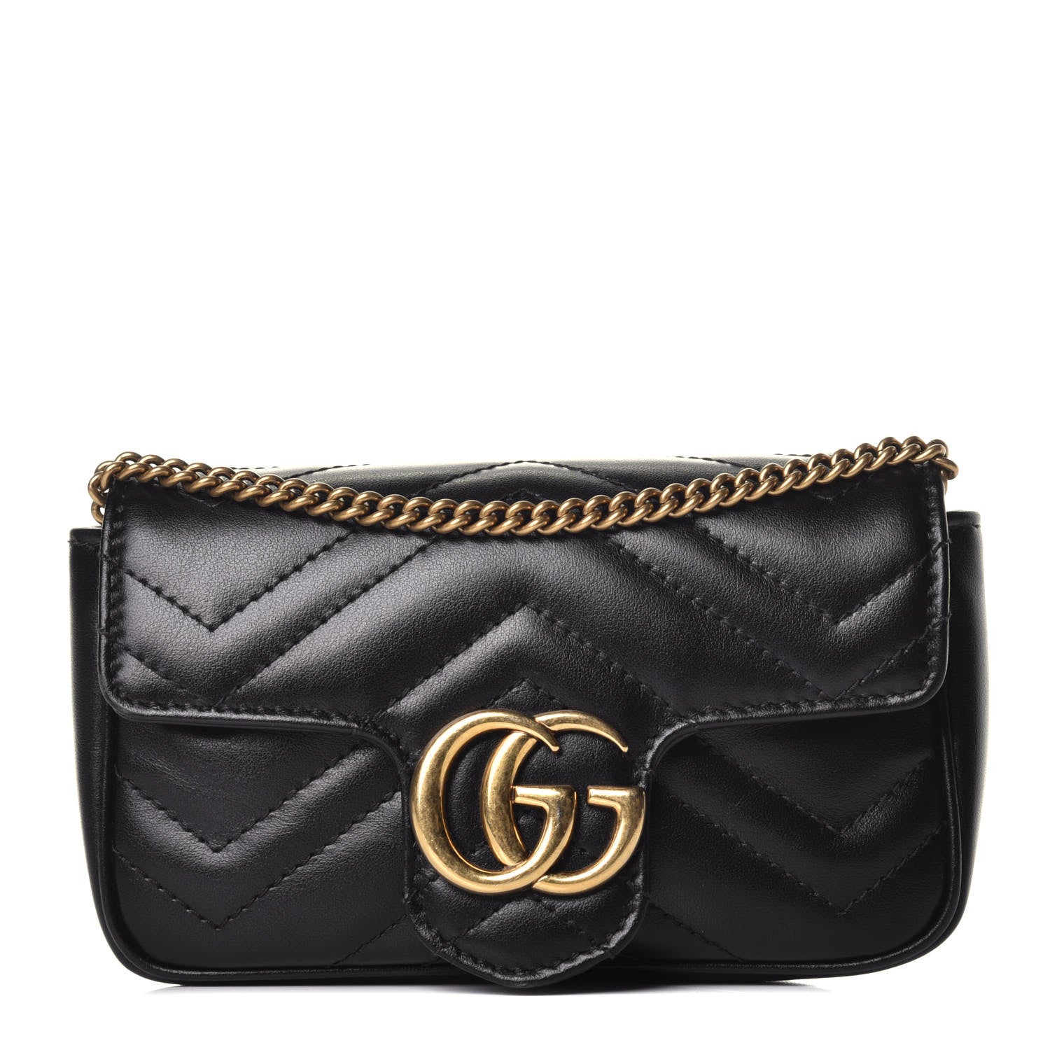 Gucci Calfskin Matelasse Super Mini GG Marmont Shoulder Bag Black 1 of 10
