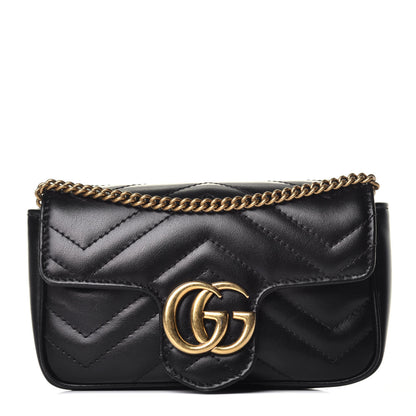 Gucci Calfskin Matelasse Super Mini GG Marmont Shoulder Bag Black 1 of 10