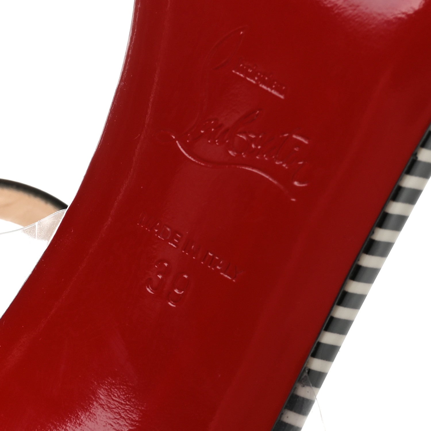 Christian Louboutin Patent PVC Striped Illusion Jonatina 100 Sandals 39 Black White 7 of 7