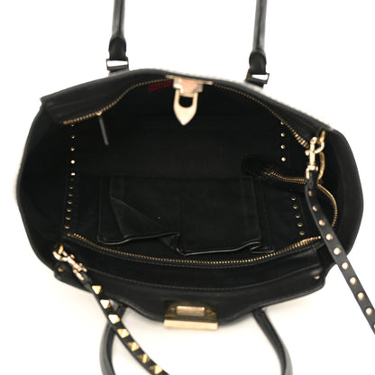 Valentino Garavani Vitello Rockstud Double Handle Tote Black 5 of 13