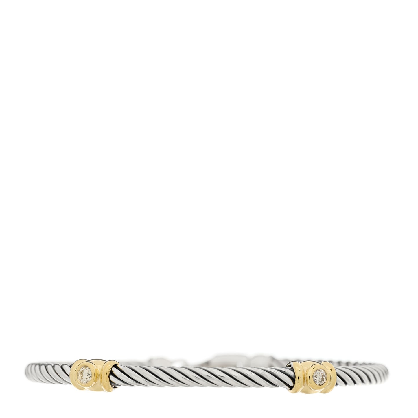 Sterling Silver 18K Yellow Gold Diamond 3mm Cable Classics Two Station Bracelet