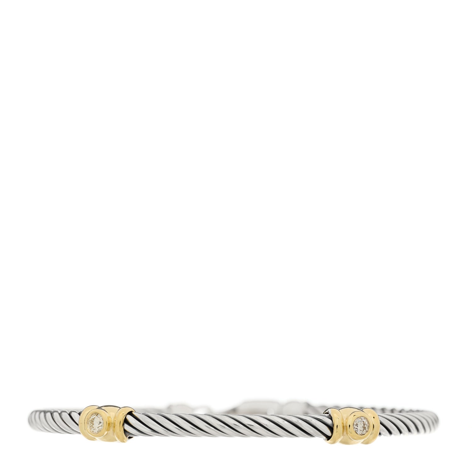 David Yurman Sterling Silver 18K Yellow Gold Diamond 3mm Cable Classics Two Station Bracelet 1 of 3