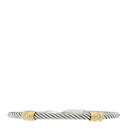David Yurman Sterling Silver 18K Yellow Gold Diamond 3mm Cable Classics Two Station Bracelet 1 of 3
