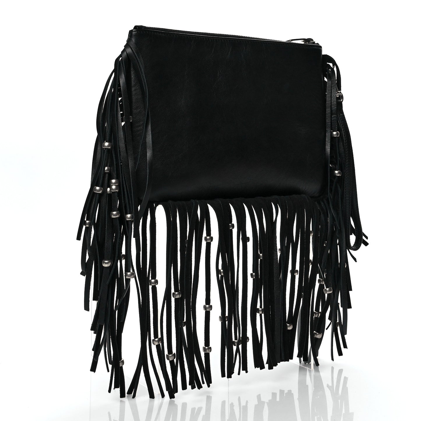 Calfskin Monogram Fringe Pouch Black