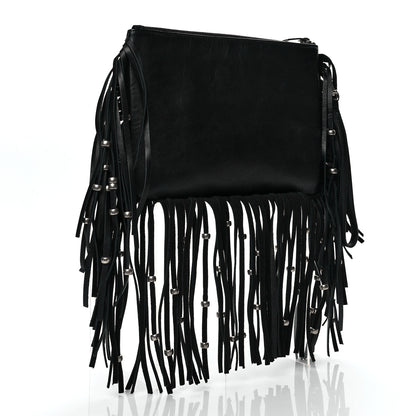Saint Laurent Calfskin Monogram Fringe Pouch Black 3 of 10