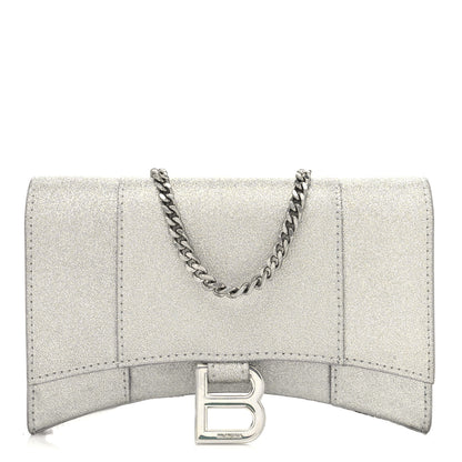 Balenciaga Sparkling Fabric XS Hourglass Wallet On Chain Silver 1 of 10