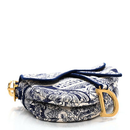 Christian Dior Canvas Embroidered Toile de Jouy Saddle Bag Blue 4 of 12