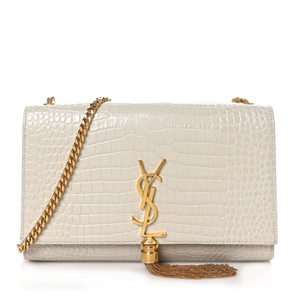 Saint Laurent Calfskin Crocodile Embossed Medium Classic Monogram Kate Tassel Satchel Crema Soft 1 of 9