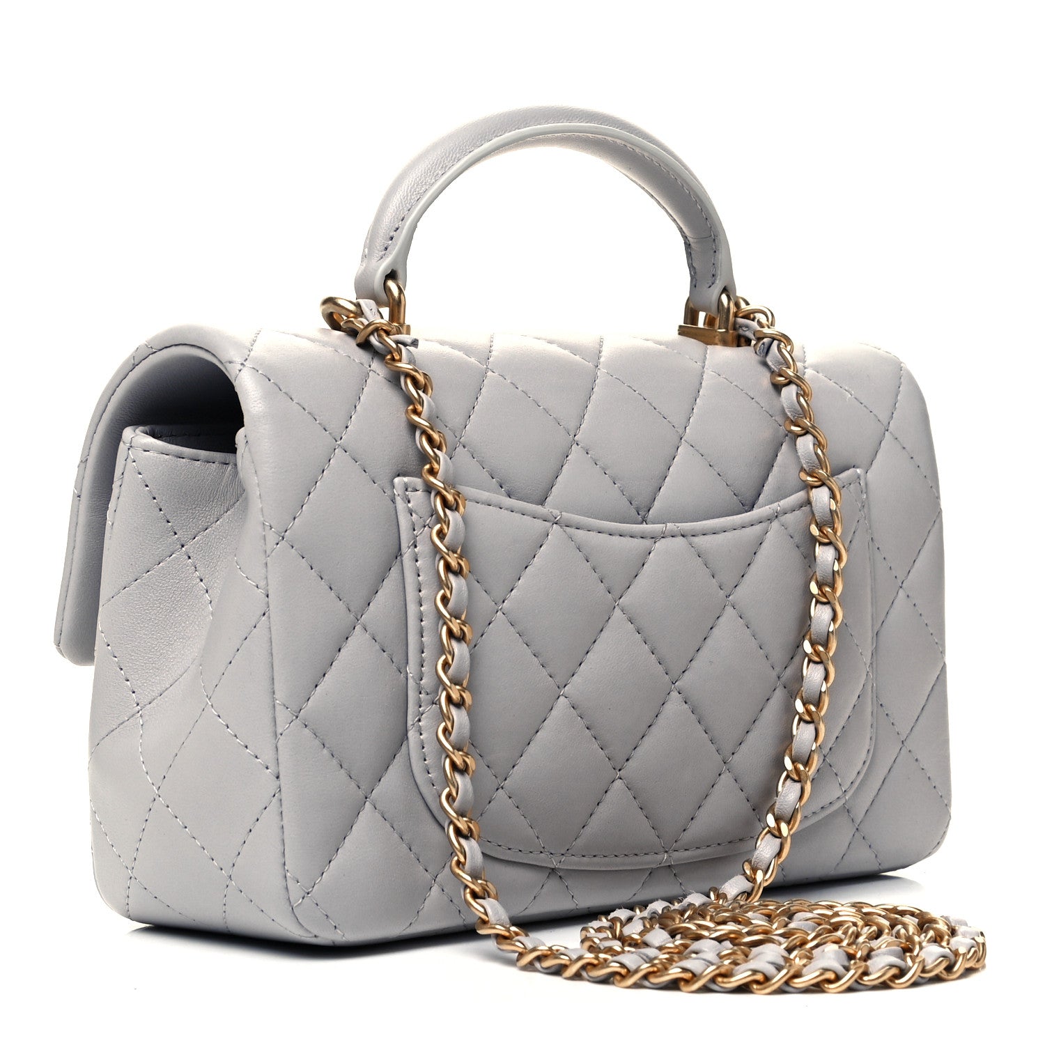 Chanel Lambskin Quilted Mini Top Handle Rectangular Flap Grey 3 of 8