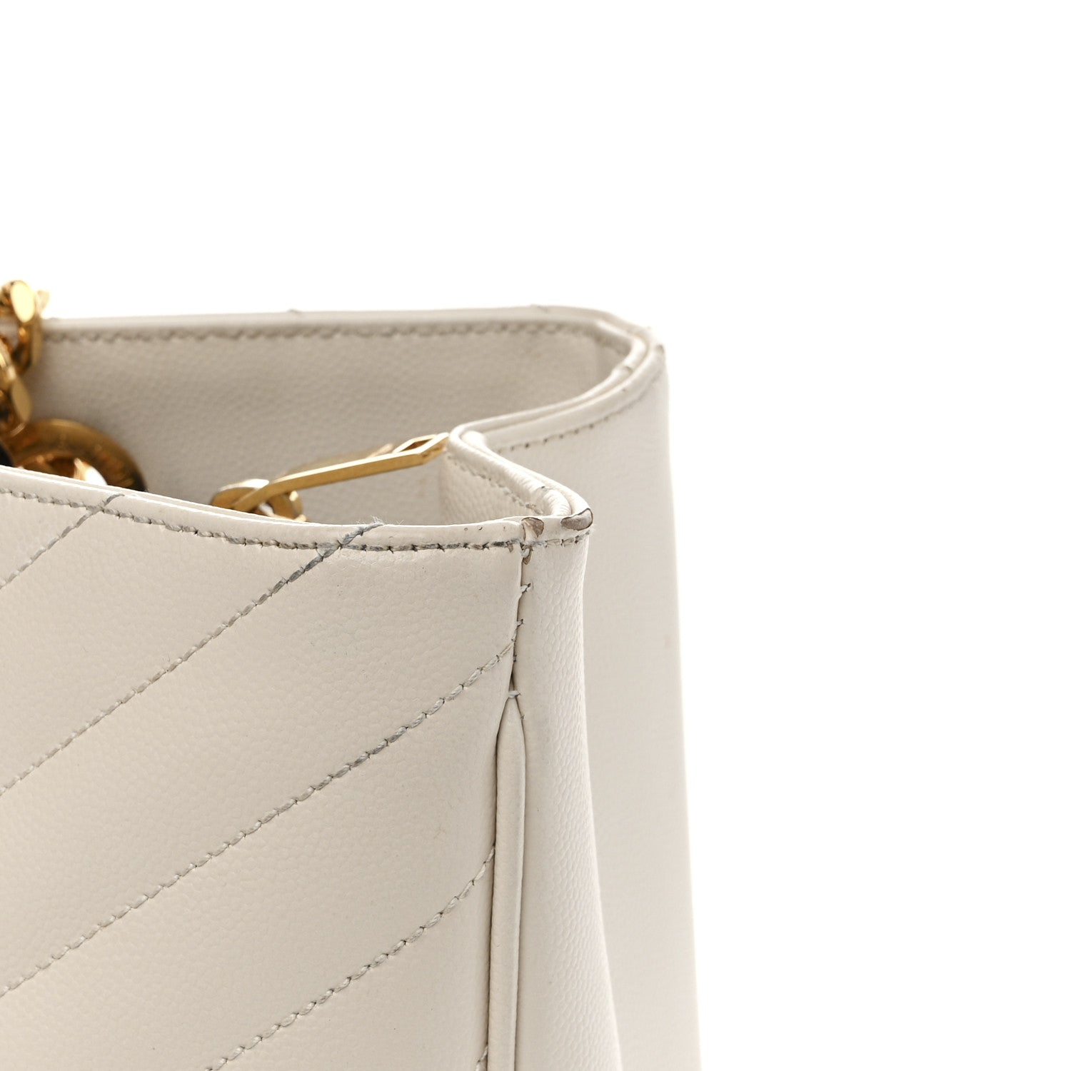 Saint Laurent Grain De Poudre Matelasse Chevron Monogram Shopping Bag White 13 of 18