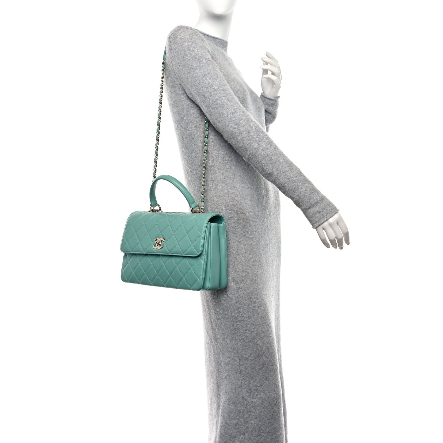 Lambskin Quilted Medium Trendy CC Flap Dual Handle Bag Light Green