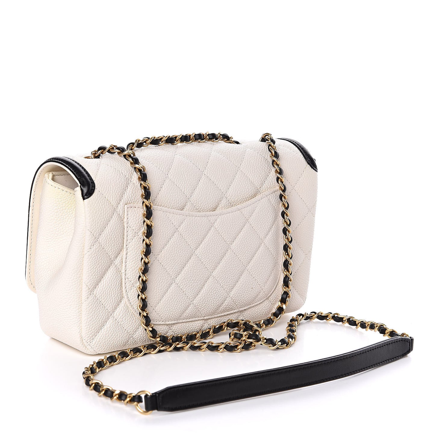 Caviar Quilted Small CC Filigree Flap White Black