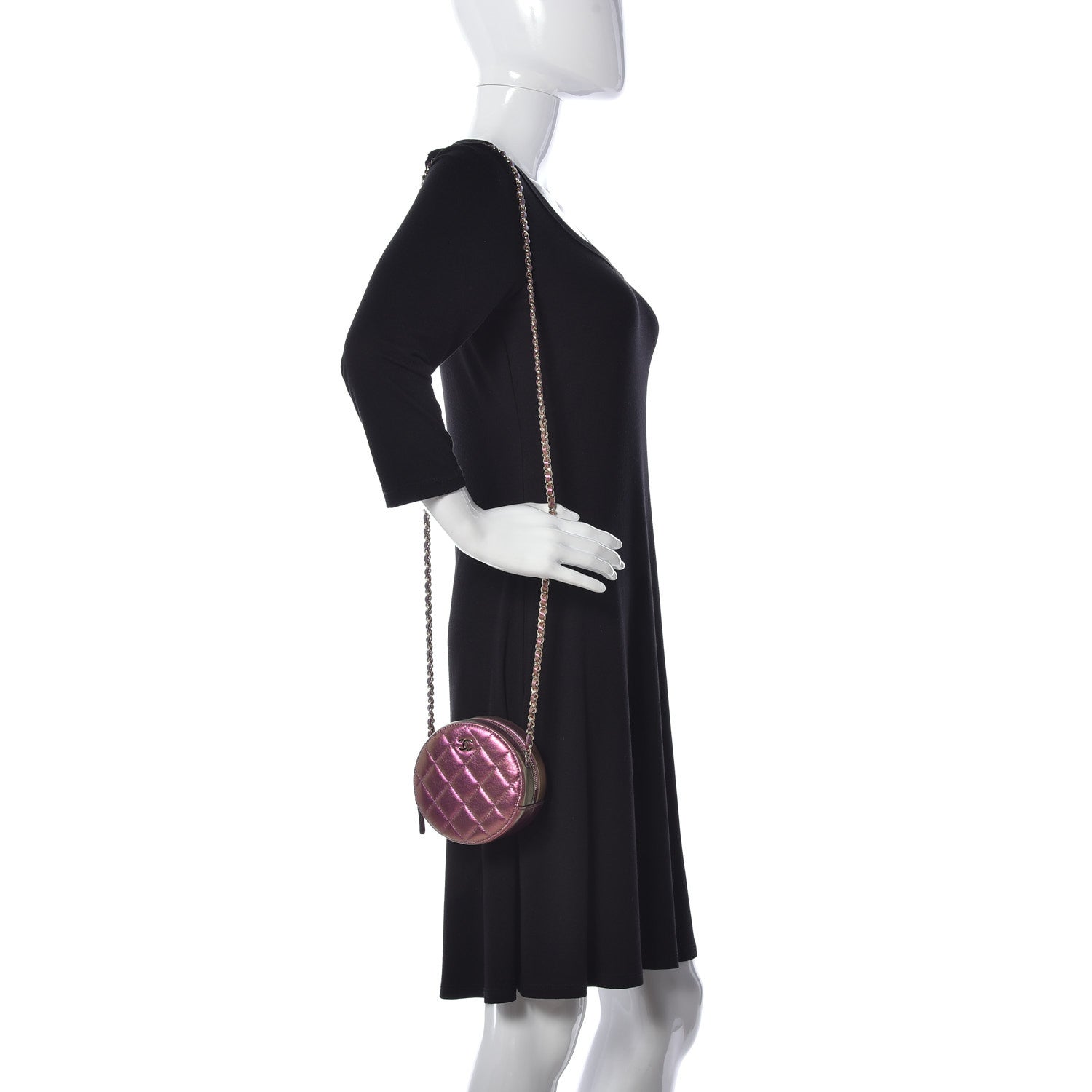 Chanel Iridescent Lambskin Quilted Round Clutch With Chain Purple 2 of 9