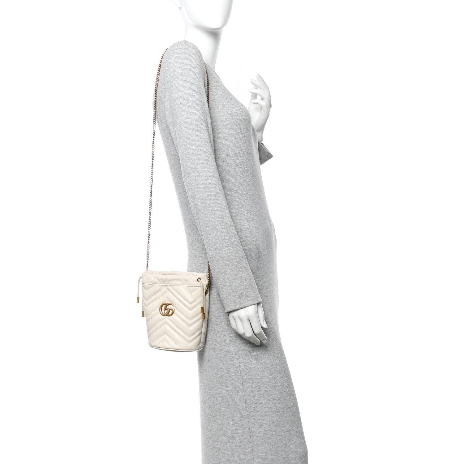 Gucci Calfskin Matelasse Mini GG Marmont 2.0 Bucket Bag White 2 of 10