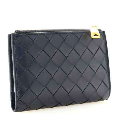 Bottega Veneta Nappa Intrecciato Medium Bi-Fold Zip Wallet Dark Blue 3 of 8