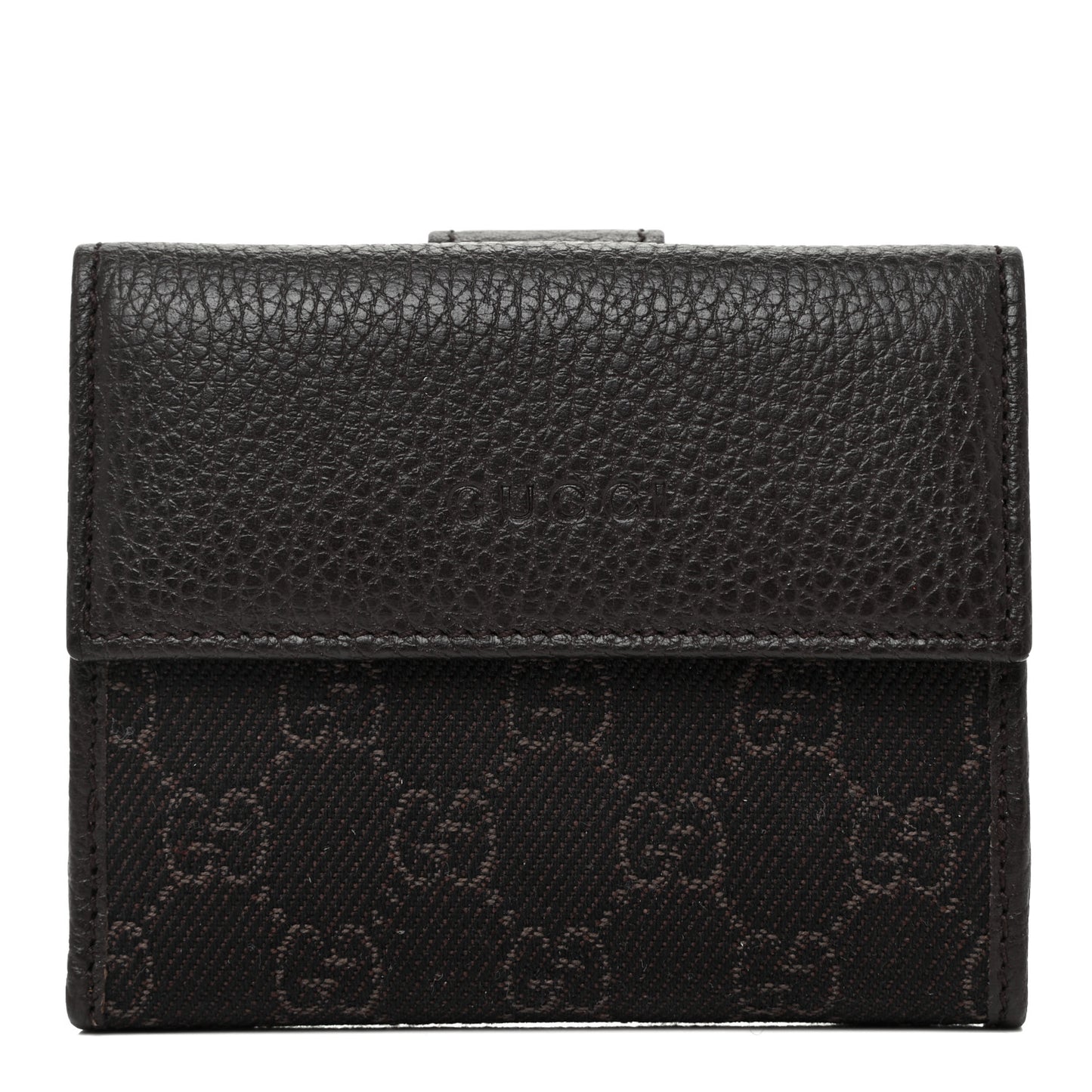 Calfskin Denim Monogram French Flap Wallet Brown