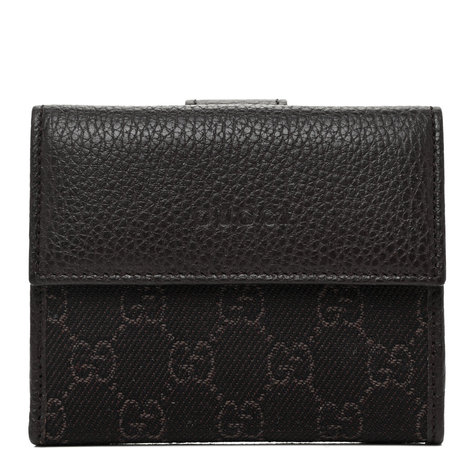 Gucci Calfskin Denim Monogram French Flap Wallet Brown 1 of 11