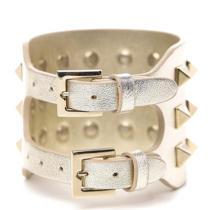 Valentino Garavani Metallic Vitello Rockstud Cuff Bracelet Gold 3 of 6