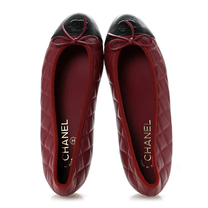 Chanel Lambskin Quilted CC Cap Toe Ballerina Flats 39 Burgundy Black 2 of 9