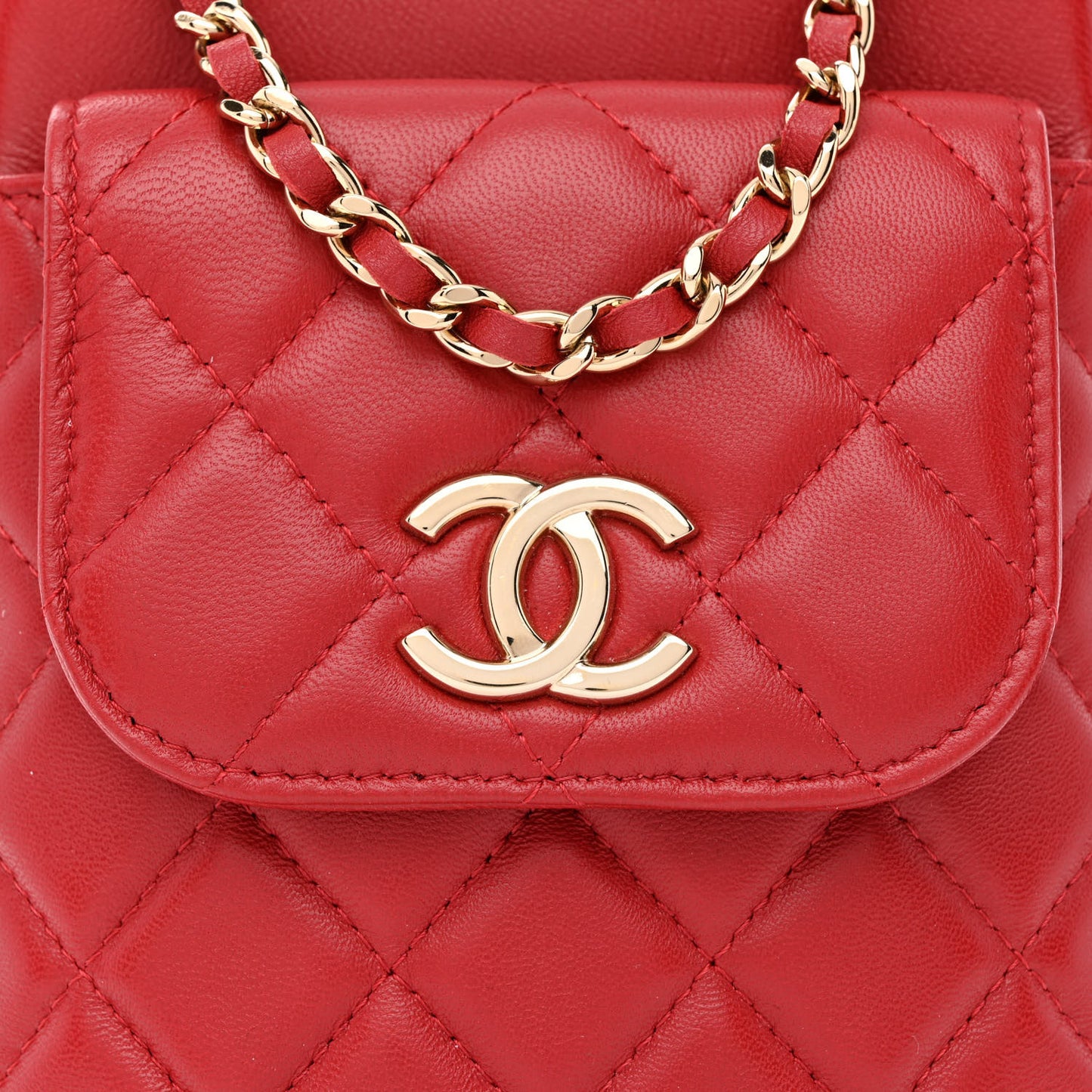 Lambskin Quilted CC Phone Holder Red