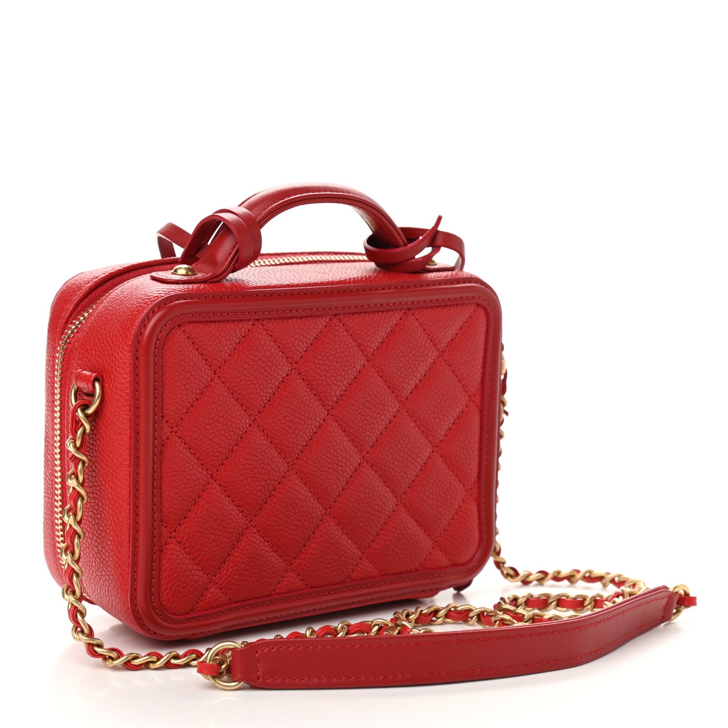 Chanel Caviar Quilted Small CC Filigree Vanity Case Red 3 of 9