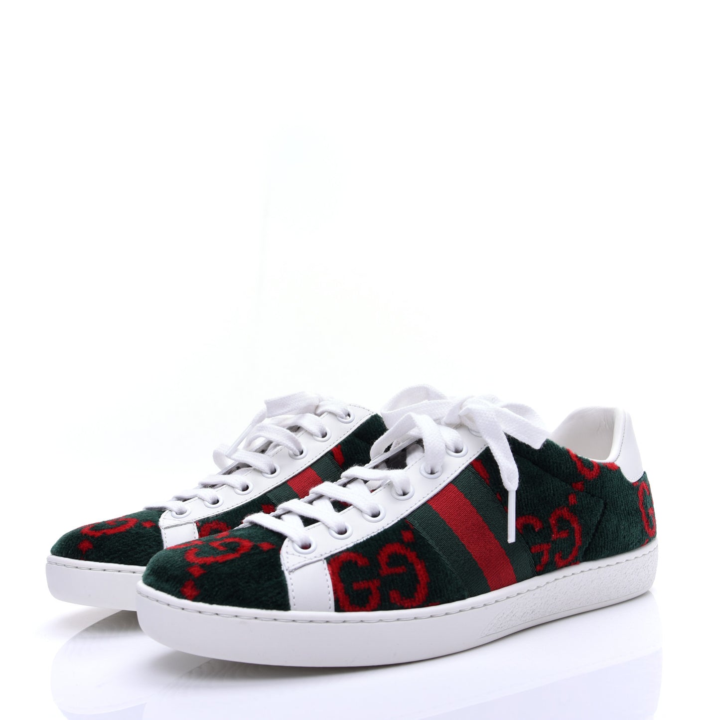 Terry Cloth GG Monogram Web Womens Ace Sneakers 36.5 Green Red