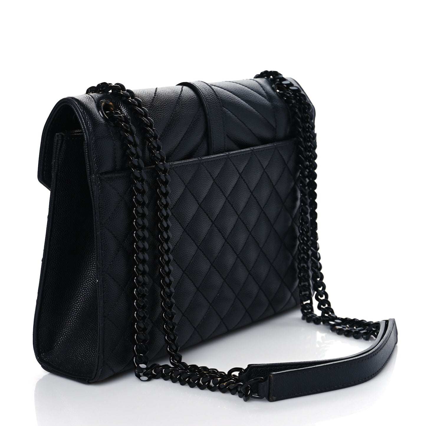 Grain De Poudre Textured Mixed Matelasse Triquilt Medium Monogram Satchel Black