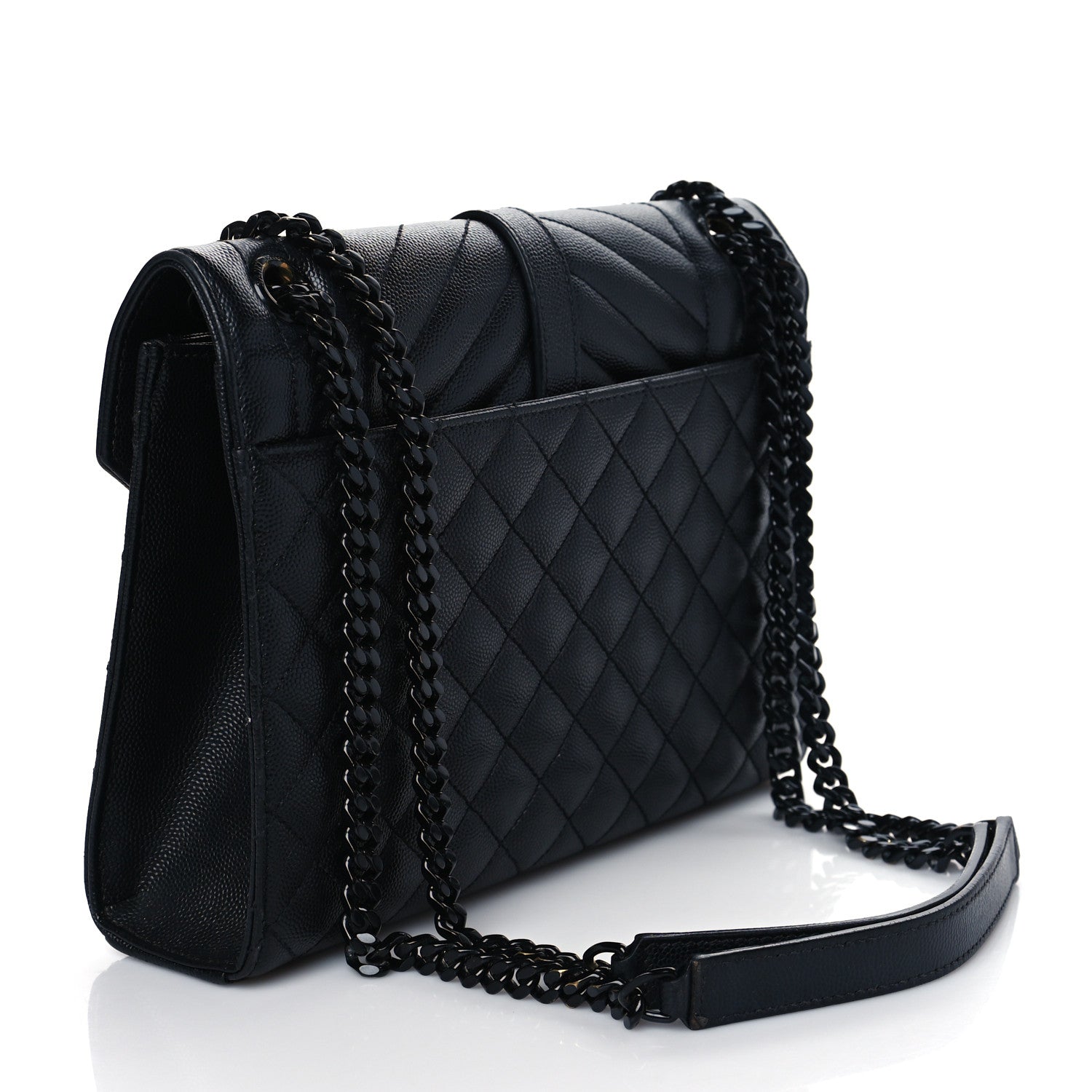 Saint Laurent Grain De Poudre Textured Mixed Matelasse Triquilt Medium Monogram Satchel Black 3 of 9