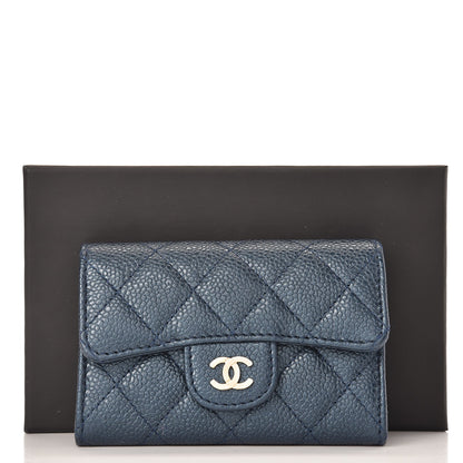 Chanel Metallic Caviar Quilted Card Holder Blue 10 of 10