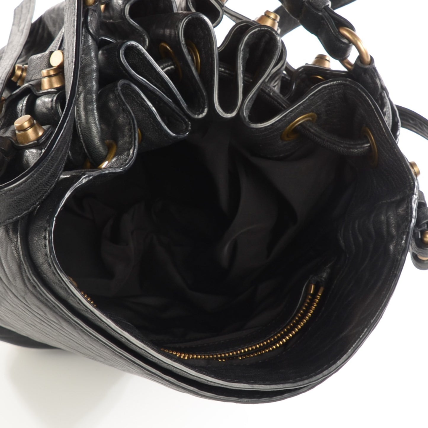 Pebbled Lambskin Diego Bucket Bag Black Antique Brass Hardware