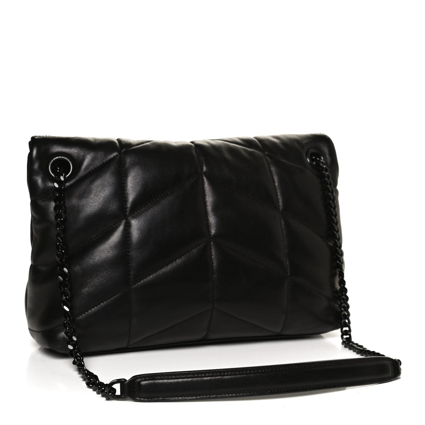 Lambskin Quilted Small Loulou Puffer Monogram Chain Satchel Black