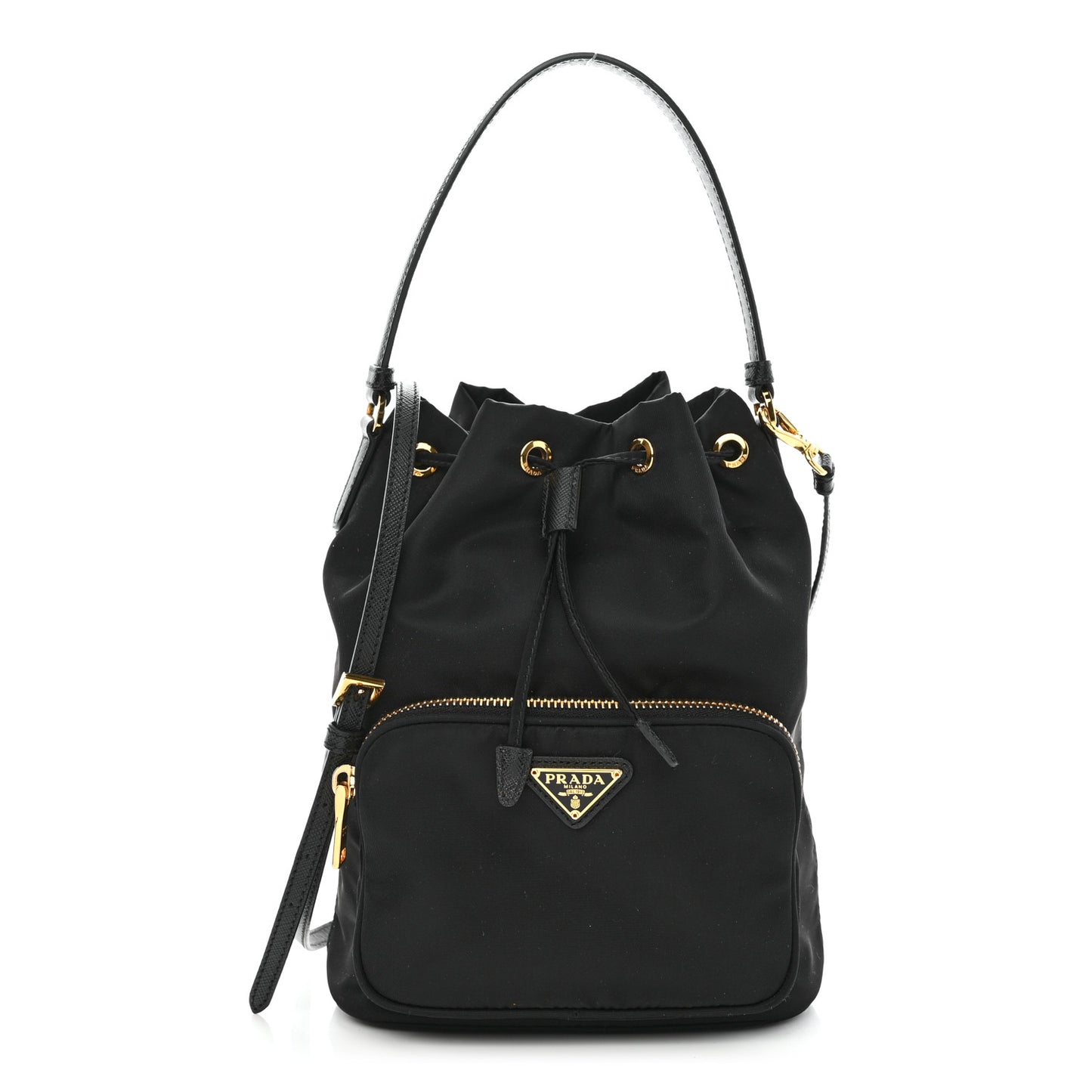 Saffiano Tessuto Nylon Mini Bucket Crossbody Bag Black