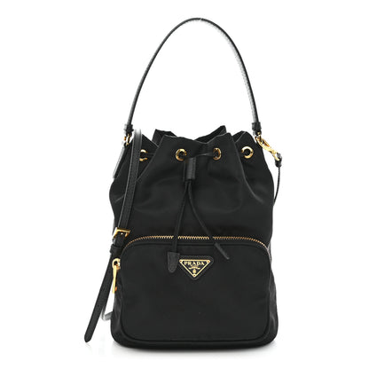 Prada Saffiano Tessuto Nylon Mini Bucket Crossbody Bag Black 1 of 12