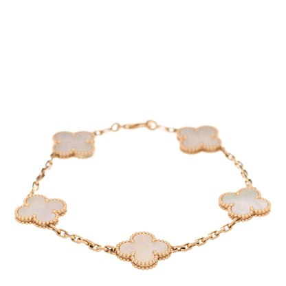 Van Cleef & Arpels 18K Yellow Gold Mother of Pearl 5 Motifs Vintage Alhambra Bracelet 1 of 5
