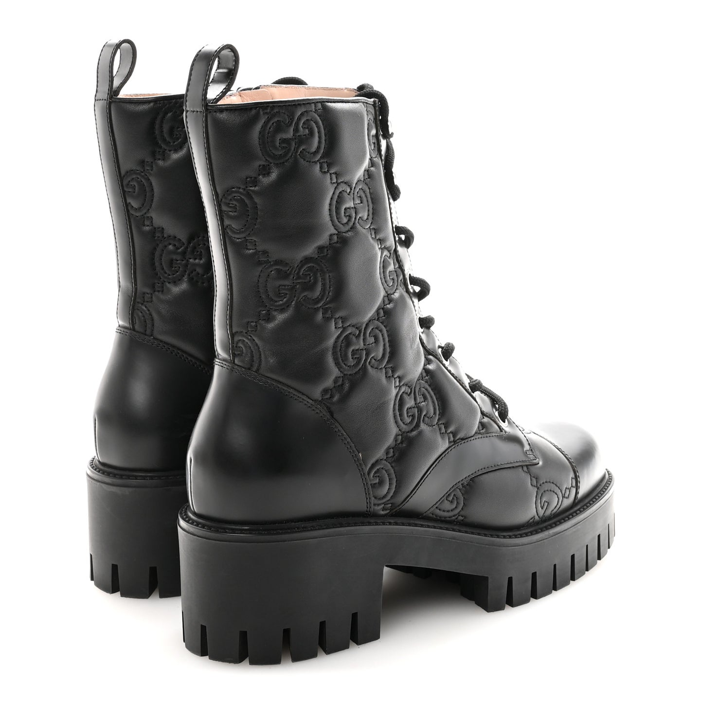 Cordovan Lux Nappa GG Matelasse Lace Up 60mm Combat Boots 40.5 Black