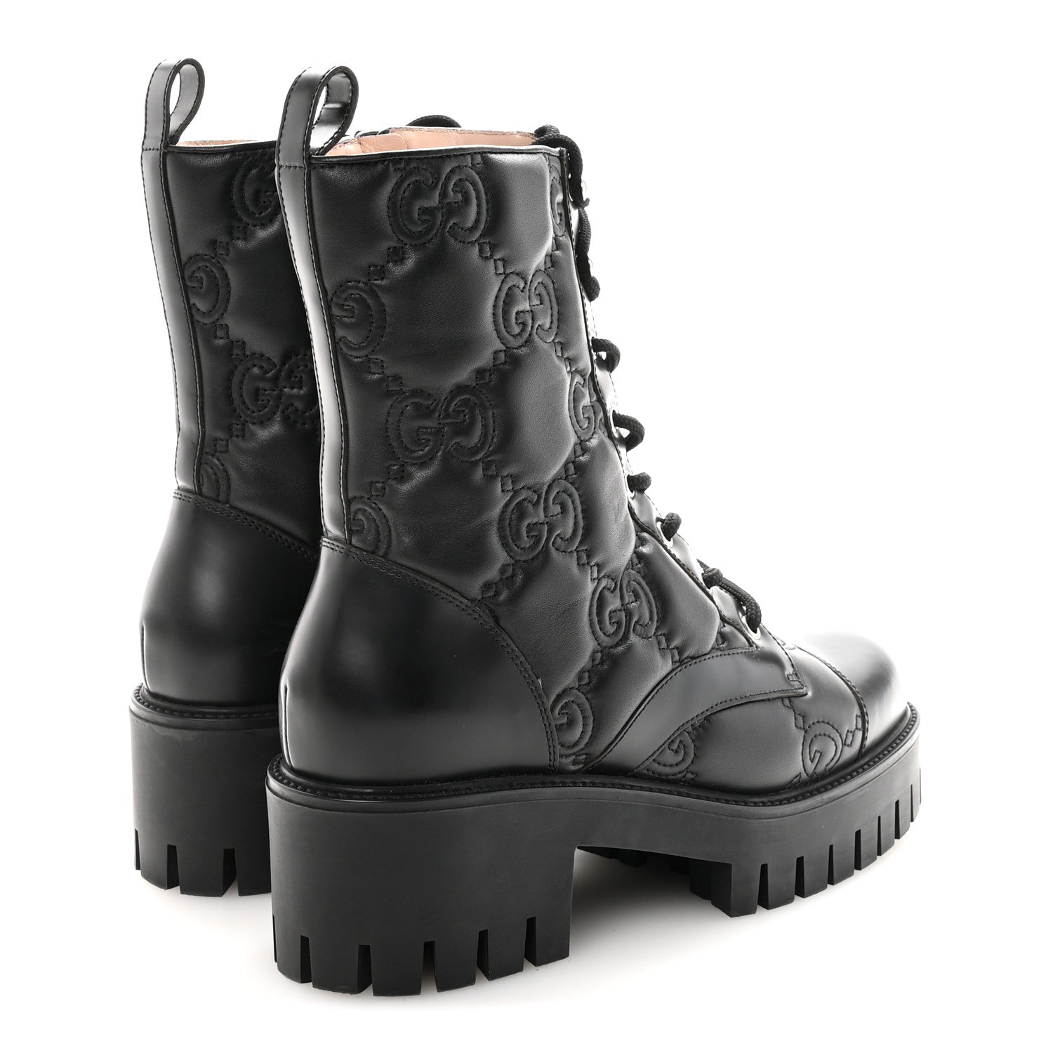 Gucci Cordovan Lux Nappa GG Matelasse Lace Up 60mm Combat Boots 40.5 Black 5 of 9