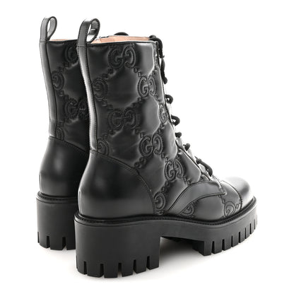 Gucci Cordovan Lux Nappa GG Matelasse Lace Up 60mm Combat Boots 40.5 Black 5 of 9