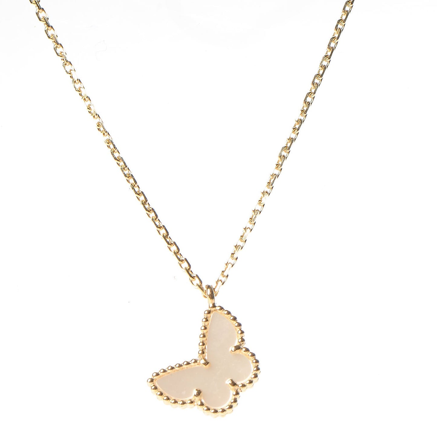 18K Yellow Gold Mother of Pearl Sweet Alhambra Butterfly Pendant Necklace