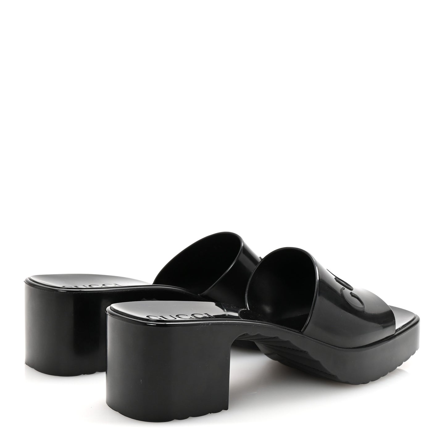 Rubber Gucci Logo Womens Platform 20/60mm Slide Sandals 36 Black