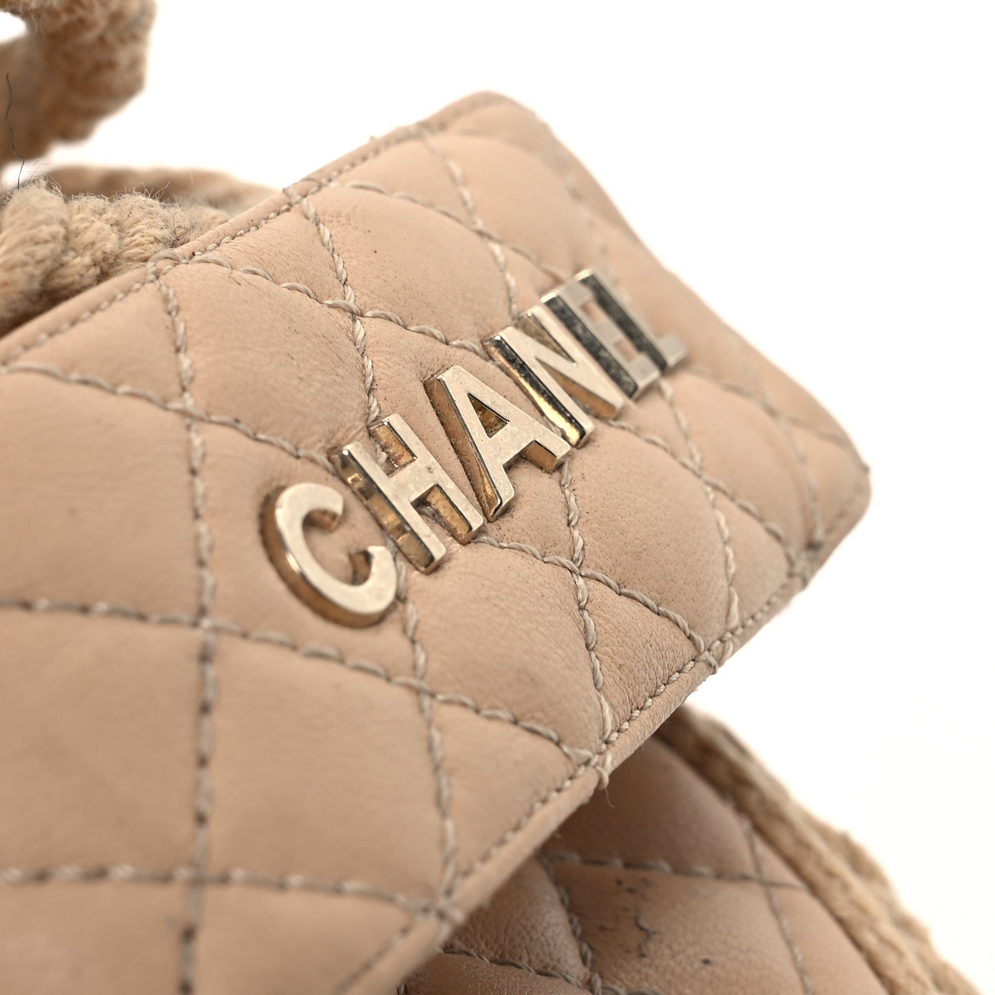 Cord Lambskin Quilted Logo Mules 39 Beige