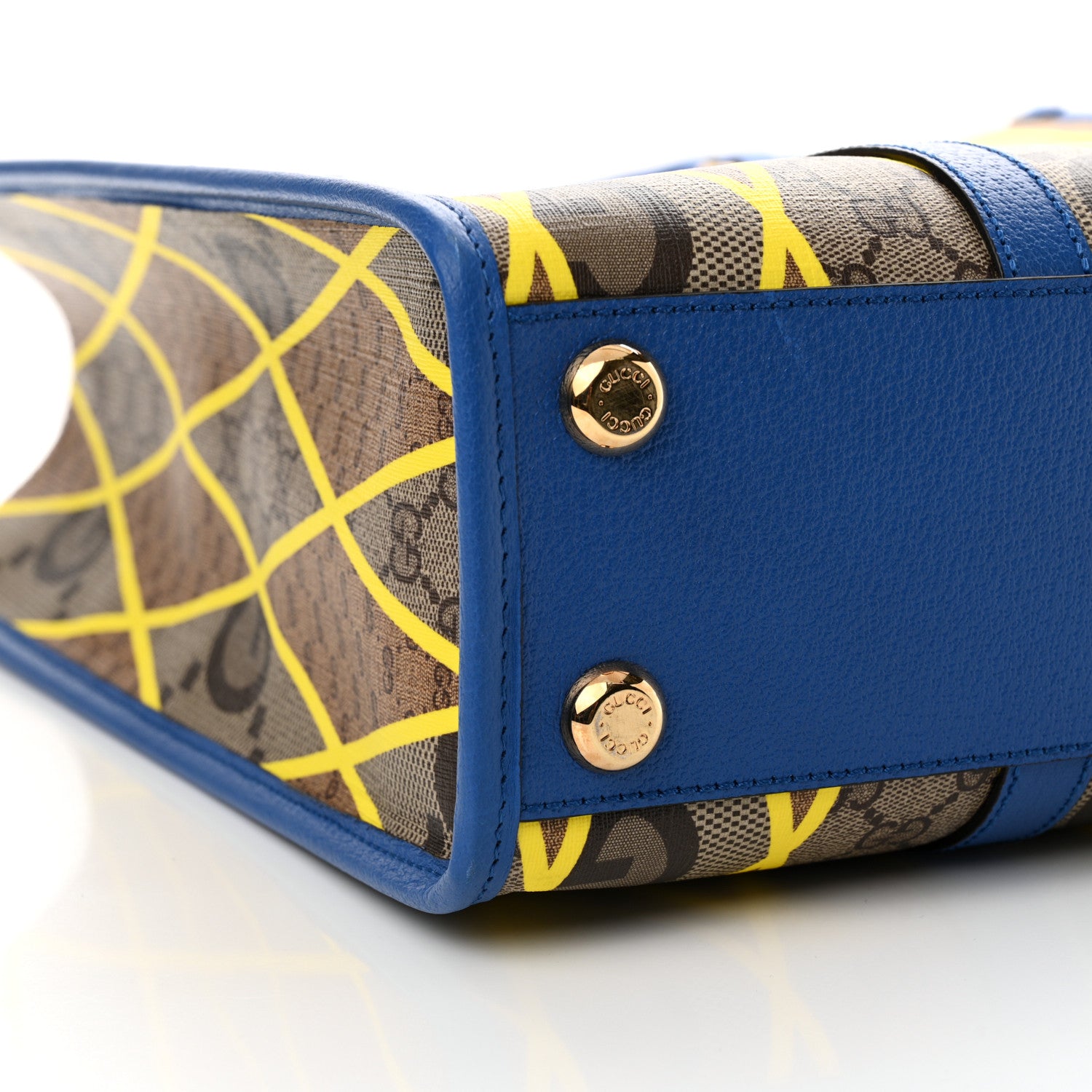 Gucci GG Supreme Monogram Mix Textured Dollar Calfskin Rhombus Inlay Large Tote Bag Beige Ebony Harvest Joy Blue 9 of 10