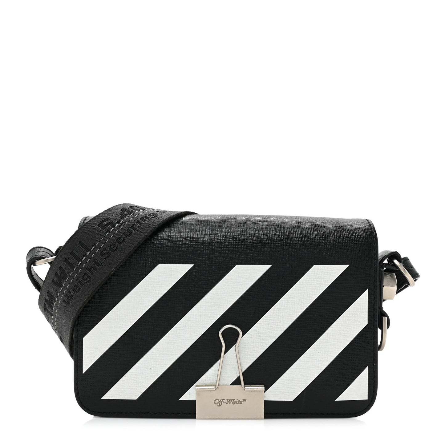 Saffiano Striped Mini Diag Binder Clip Bag Black White