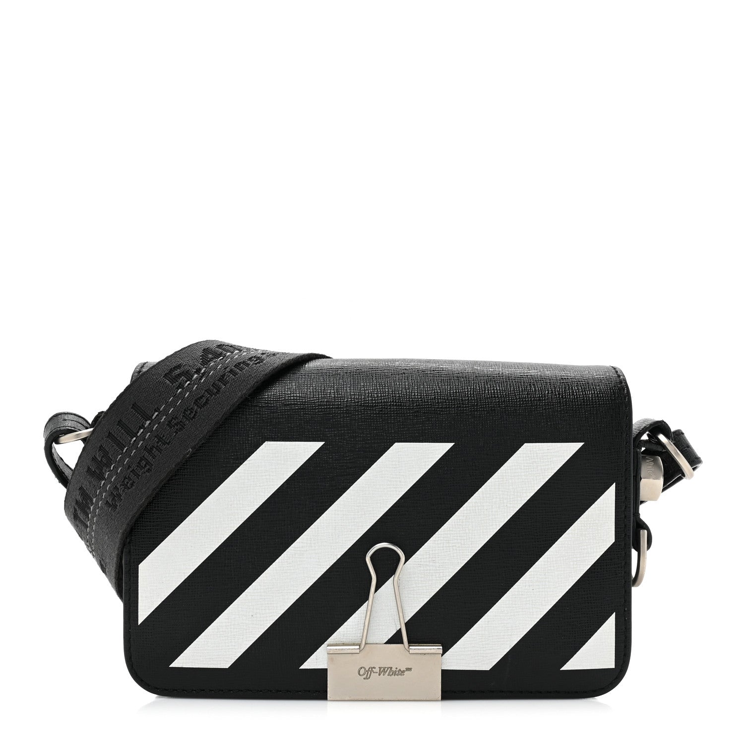 Off-White Saffiano Striped Mini Diag Binder Clip Bag Black White 1 of 18
