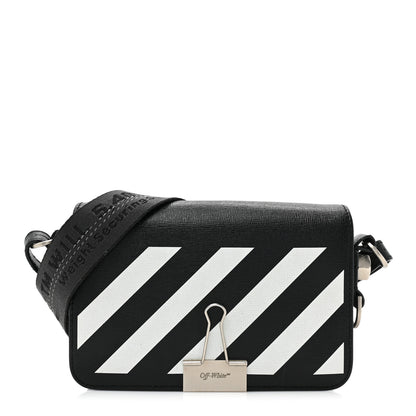 Off-White Saffiano Striped Mini Diag Binder Clip Bag Black White 1 of 18