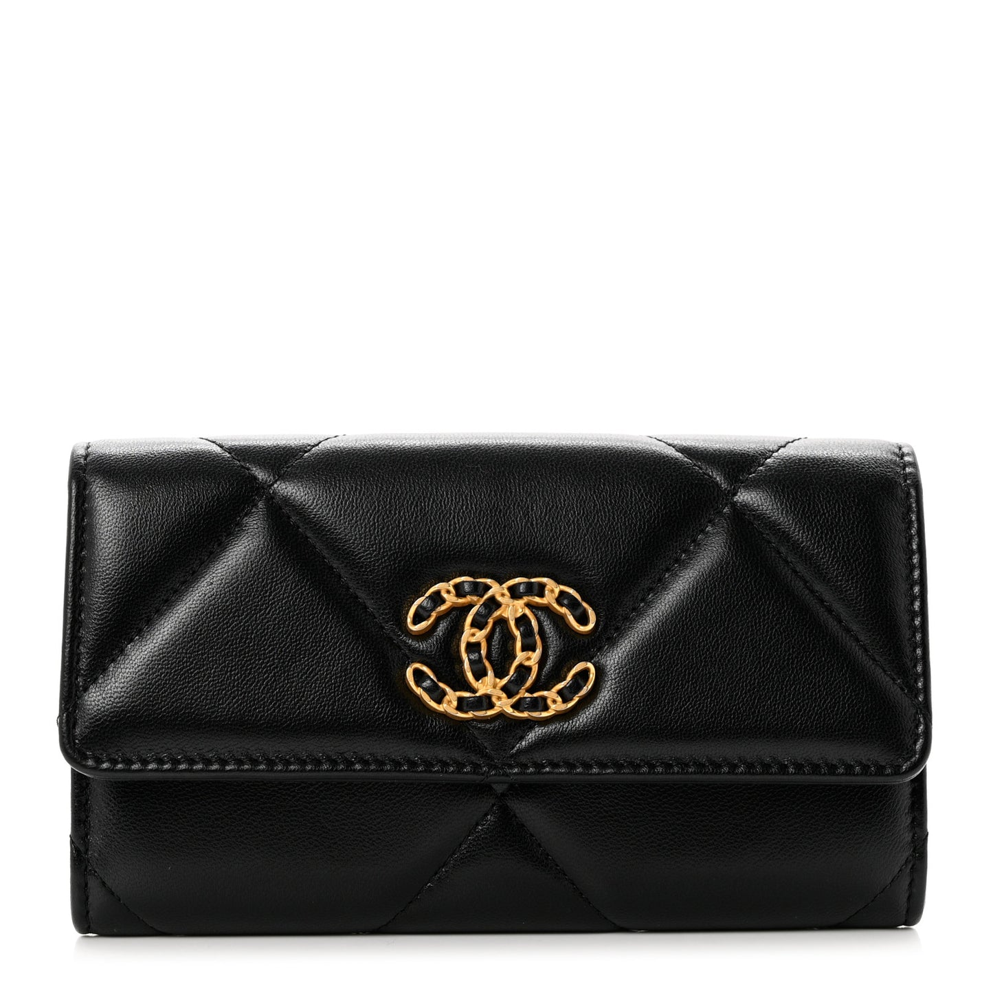 Lambskin Quilted Chanel 19 Flap Wallet Black