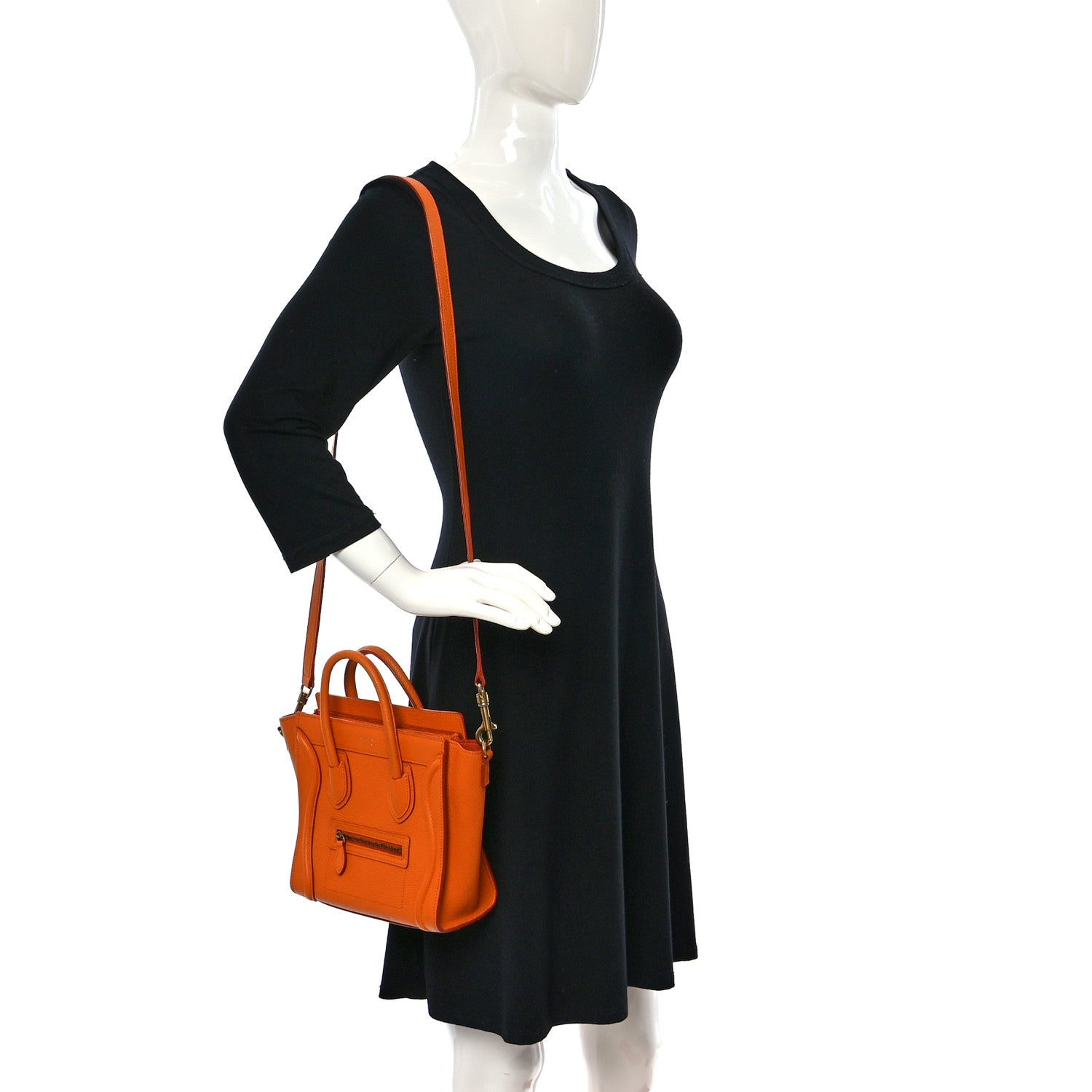 Celine Drummed Calfskin Nano Luggage Bright Orange 2 of 12