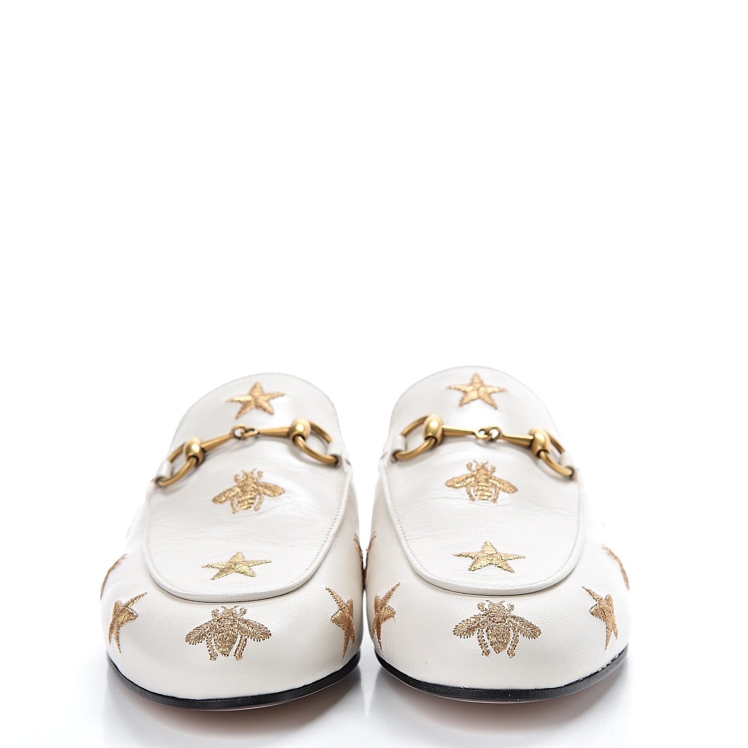 Gucci Goatskin Bee Star Embroidered Womens Princetown Slippers 35 Mystic White 2 of 12
