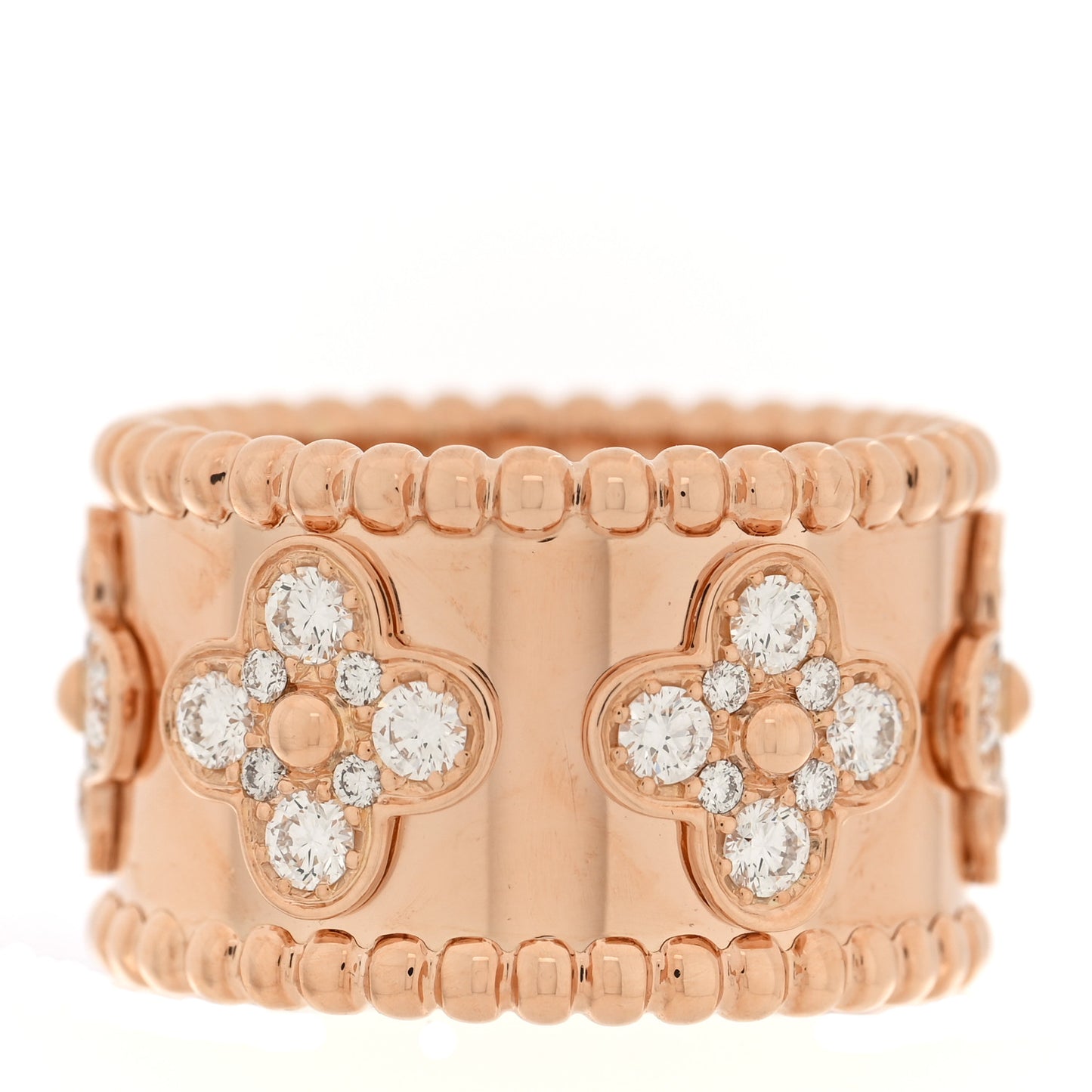18K Rose Gold Diamond Small Perlee Clovers Ring 51 5.75
