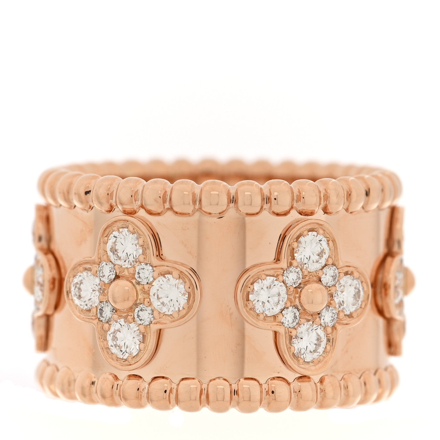 Van Cleef & Arpels 18K Rose Gold Diamond Small Perlee Clovers Ring 51 5.75 1 of 4