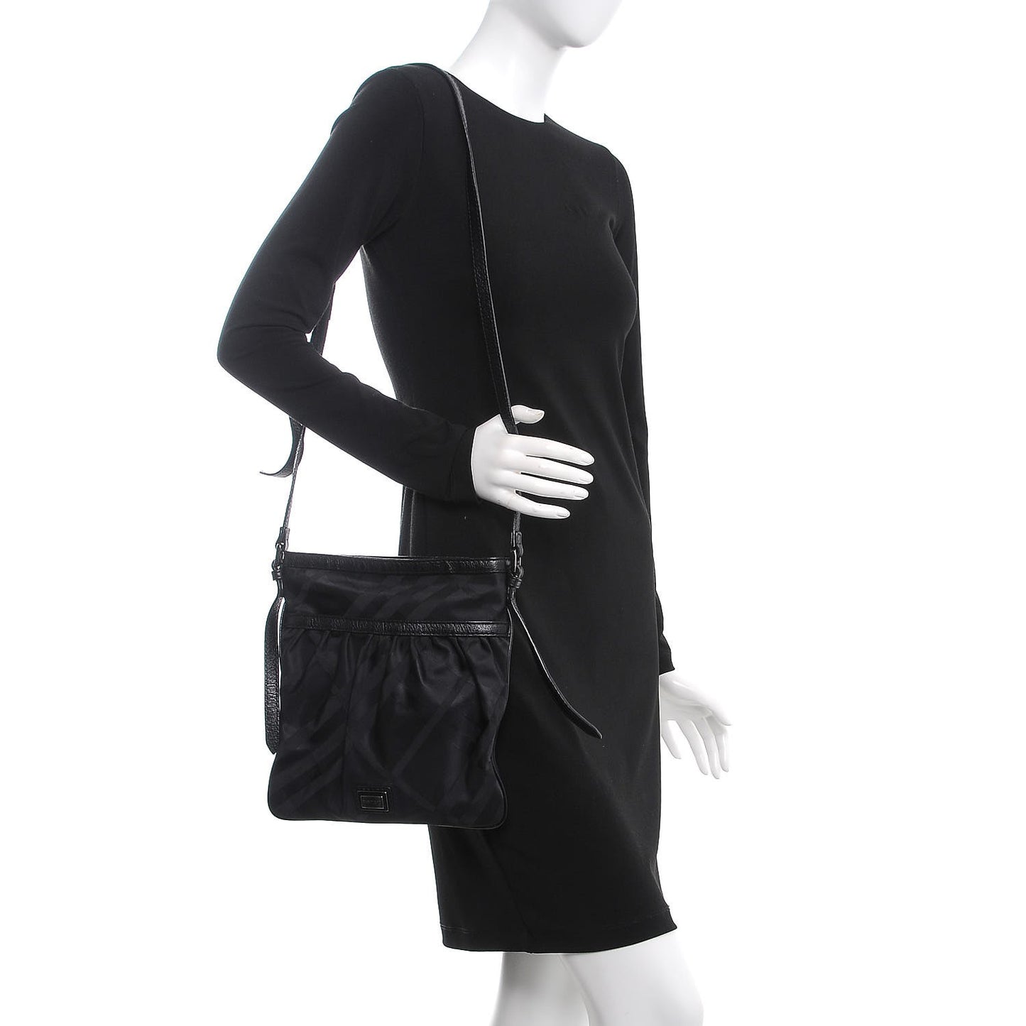 Nylon Check Crossbody Bag Black